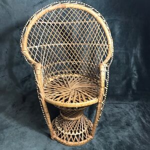 16"  Rattan Peacock Chair Doll Furniture Plant Stand Vintage Miniature Wicker